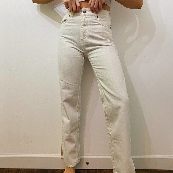 Nasty Gal Denim - White High Waist Straight Leg Slit Jeans 4